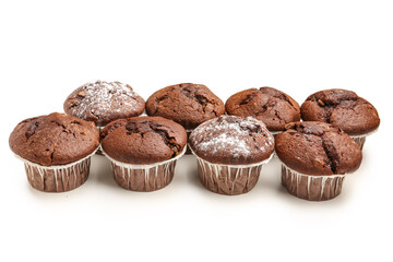 Tasty chocolate cupcakes isolated on white background