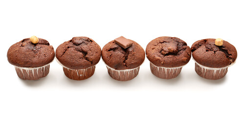 Tasty chocolate cupcakes isolated on white background