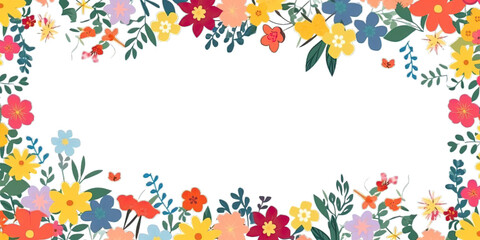 Flowers frame, Floral Garden Frame, Flower backdrop, isolated on transparent background