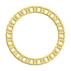 Obraz premium Golden wide round chain frames for decorative headers. Gold metal double weave chain frames isolated on white background. Vector