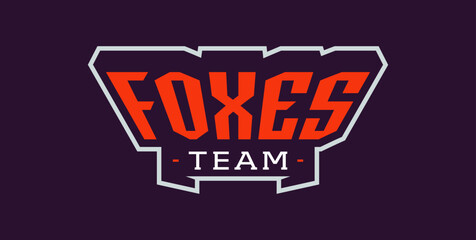 Bold sports font for fox mascot logo. Text style lettering for esport, fox mascot logo, sport team, college club. Font on ribbon. Vector illustration isolated on background