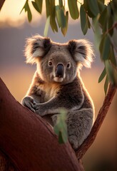 Fototapeta premium Koala sitting in the crook of a tree, generative ai