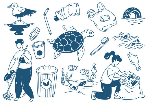 Ocean conservation concept doodle cartoon design element