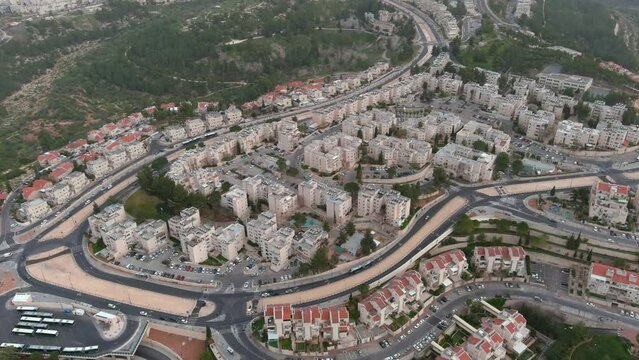 Gilo neighborhood drone view, jerusalem, Israel

Israeli settlement in south-western East Jerusalem, Drone view, Israel 2023 
