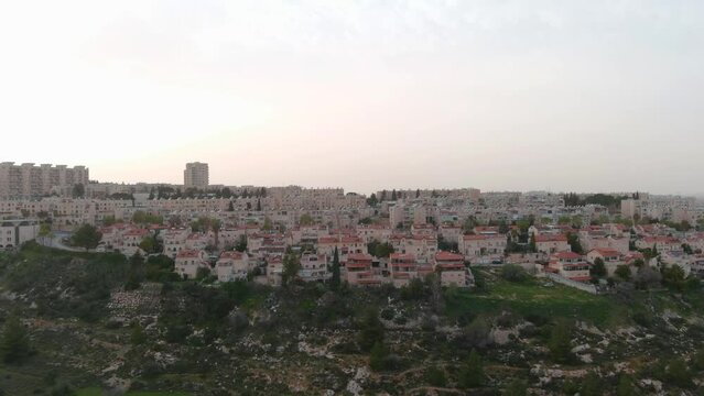 Gilo settlement aerial view, Jerusalem

Israeli settlement in south-western East Jerusalem, Drone view, Israel 2023 
