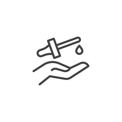 Hand and Essential oil drop line icon