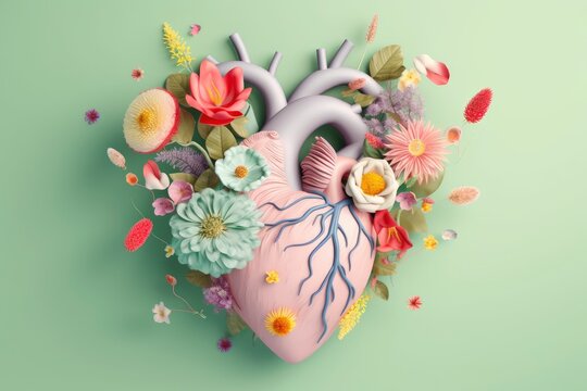 A heart with flowers and leaves on it Generative AI