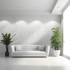 modern living room white background with sofa and some plant