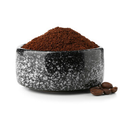 Bowl with coffee powder isolated on white background