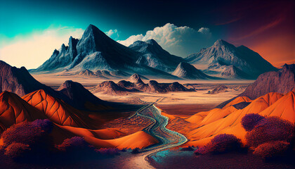 Mars Gebirge, ökologisch, Landschaft, Natur, Biodiversität, Generative AI  - obrazy, fototapety, plakaty