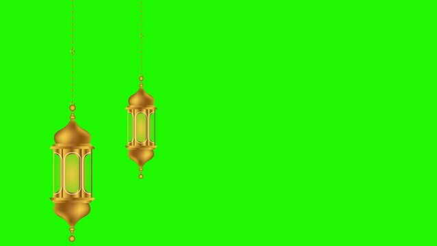 Ramadan lantern animation on green screen. Ramadan lanterns are hung with a ping pong effect.