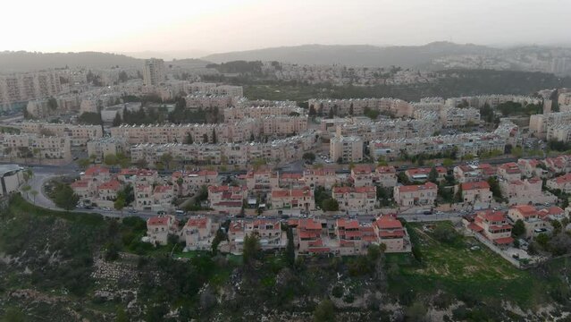 Drone view over Gilo settlement, Israel,2023

Israeli settlement in south-western East Jerusalem, Drone view, Israel 2023 
