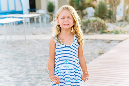 portrait of cute little girl crying child, stress, pain, sadness, despair Furious hungry toddler kid got upset and sad Depressed hysteria hysterics neurology mental health