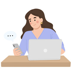 Illustration of business woman working on laptop