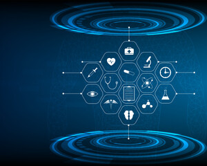 innovative medicine medical health care symbol blue background