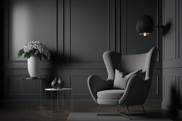 Grey background modern living room
