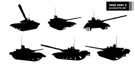 vector set of silhouettes of tank warfare equipment