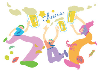 happy_holiday_people_03:cheers_beer＿_ポスター・バナーデザイン_テンプレート_ベクター素材