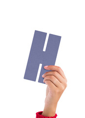 Person holding purple H sign