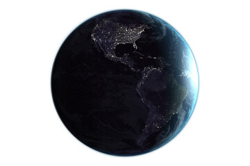 Earth with shadow on white background