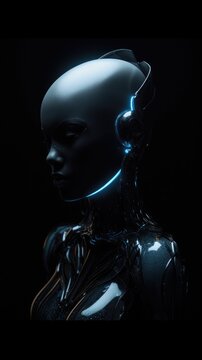 Artificial intelligence technology concept. Emerging technologies augmenting human capabilities. Dark abstract illustration. Gen AI