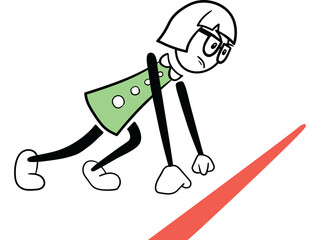 Female cartoon on starting line