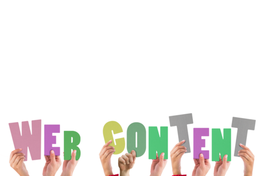 Colorful alphabet spelling content held up by people