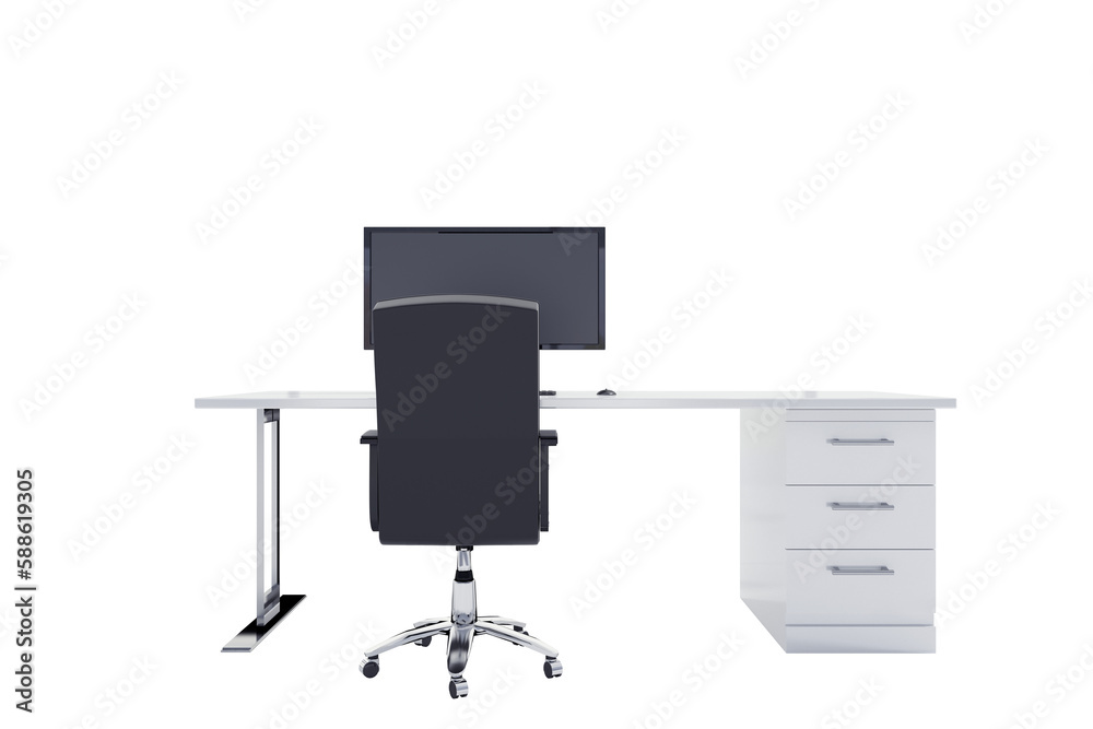 Poster office chair with computer on desk in office