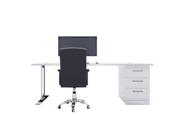 Office chair with computer on desk in office