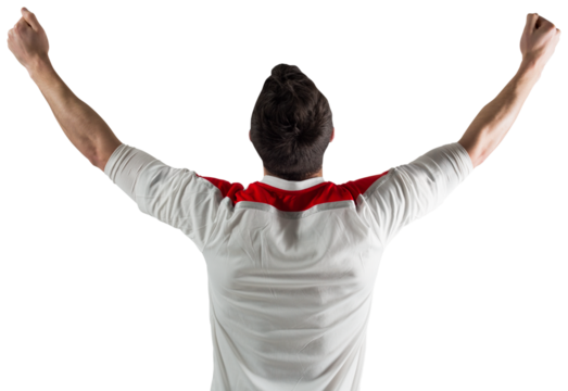 Excited football fan cheering