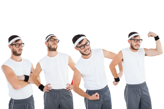 Multiple image of healthy man flexing muscles