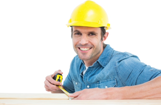 Male carpenter using measue tape