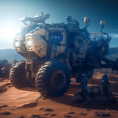 Massive Off-Road Industrial Mars Rover Futuristic Astronaut, Generative AI
