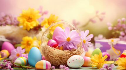Obraz na płótnie Canvas Easter decoration with bright spring background, like greeting card