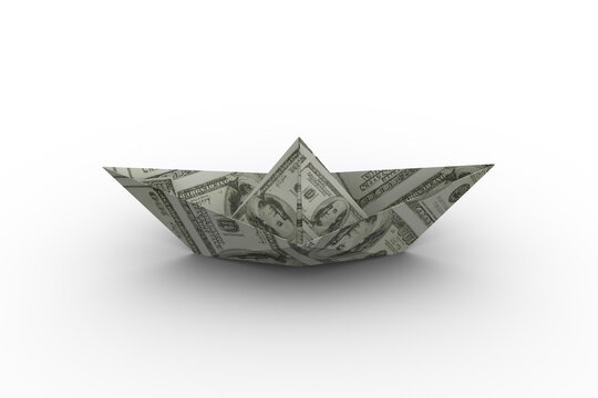 Fototapeta Dollar bill folded into shape of boat