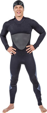 Fototapeta Portrait of confident swimmer in wetsuit