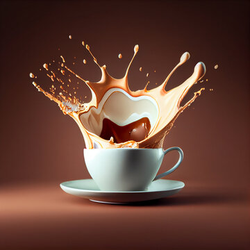 Splash Coffee.3D Coffee Cup on the dark Background