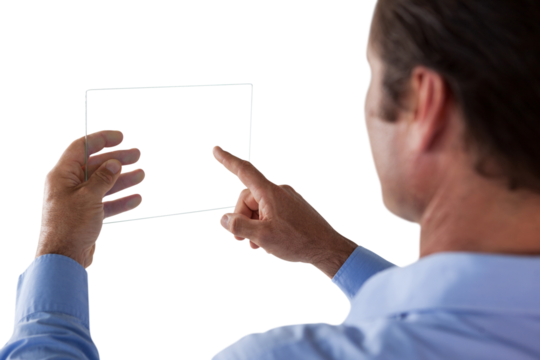 Cropped image of businessman using glass interface