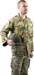 Confident soldier with helmet standing 