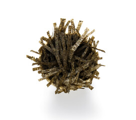 Bowl of cut nori sheets on white background