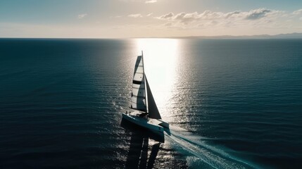 Lonely Yacht Sailing on the Endless Ocean, Gen AI