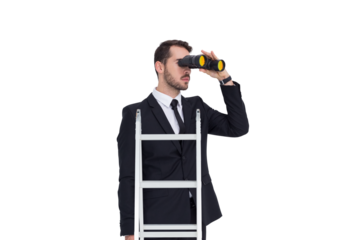 Businessman looking on a ladder