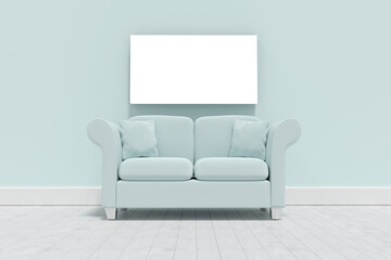 Sofa and blank picture frame in home