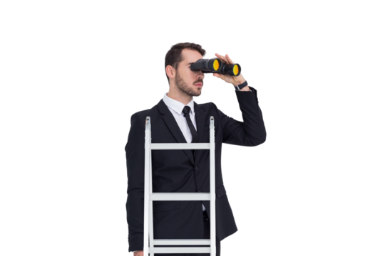 Businessman looking on a ladder
