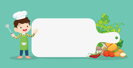 Chef Kids Cooking class design template.Cute little chef cooking meal menu