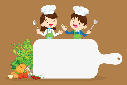 Chef Kids Cooking class design template.Cute little chef cooking meal menu
