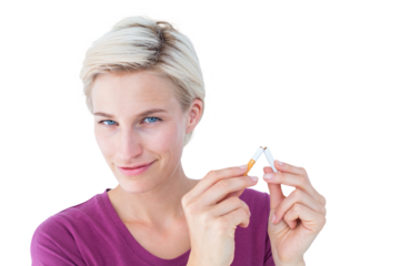 Pretty blonde breaking cigarette