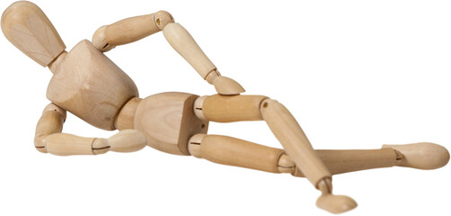 Wooden 3d figurine reclining on the floor