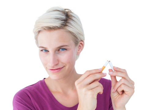 Pretty blonde breaking cigarette