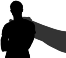 Digitally composite image of man wearing cape